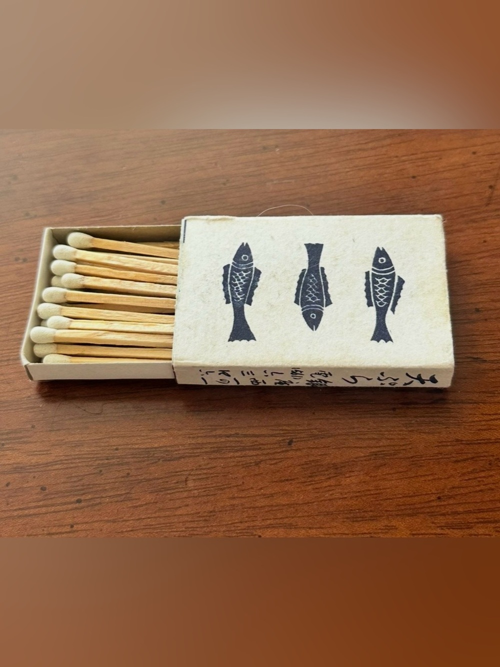 Vintage Matchbox Japanese 3 Fish Tempura Gathering Matches Japan Kanji USED